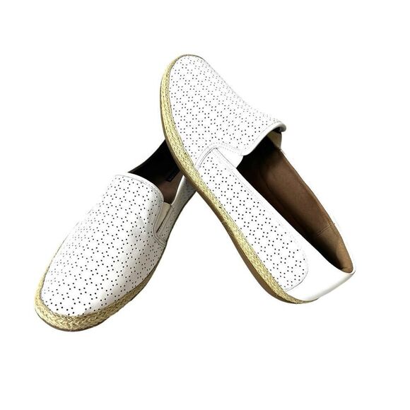 Clarks Collection Women 10M Comfort Casual White Leather Espadrille Slip On Flat - Picture 1 of 10